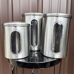 RE Room Essentials - 3 Piece Stainless With View Metal Canister Set With Lids